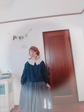 「Bleu Bleuet（ブルーブルーエ）のアイテム（ハンチング/ベレー帽）」を使った、mek0さん（レディース・151cm）の冬コーディネート