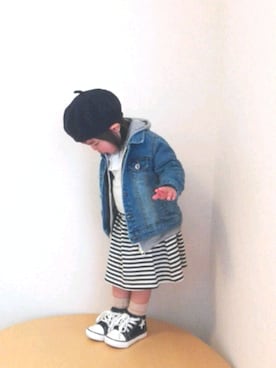 「ボーダースカート」｜「アイテム（ジャケット/アウター）」を使った、nao＊*さん（キッズ・90cm）の春コーディネート