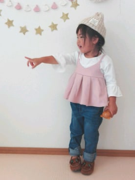 「くすみピンク」｜「アイテム（ニットキャップ/ビーニー）」を使った、nao＊*さん（キッズ・90cm）の夏コーディネート