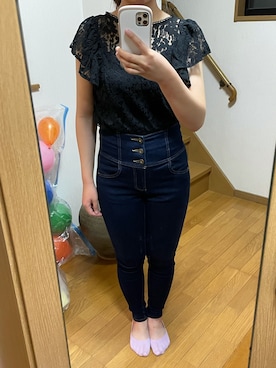 「Heather（ヘザー）のヘザーISKOソフトスキニー　843207（デニムパンツ、ブルー系）」を使った、Ayach!さん（レディース・157cm）の春コーディネート