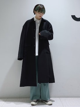 「JUNRED（ジュンレッド）のアイテム（ステンカラーコート）」を使った、shioriさん（レディース・164cm）の冬コーディネート
