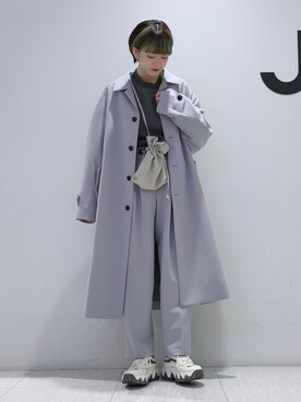 「JUNRED（ジュンレッド）のアイテム（ステンカラーコート）」を使った、shioriさん（レディース・164cm）の冬コーディネート