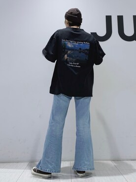 「JUNRED（ジュンレッド）のアイテム（ニットキャップ/ビーニー）」を使った、shioriさん（レディース・164cm）の春コーディネート