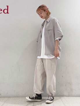 「JUNRED（ジュンレッド）のアイテム（パンツ）」を使った、shioriさん（レディース・164cm）の夏コーディネート