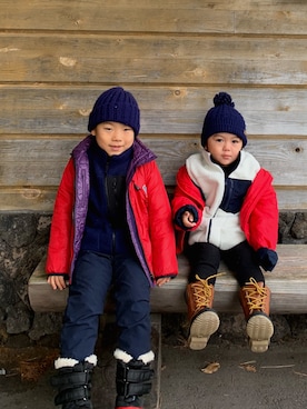 「TOMMY HILFIGER（トミーヒルフィガー）のアイテム（ジャケット/アウター）」を使った、riko2673さん（キッズ・90cm）の冬コーディネート