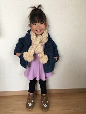 「おんなのこコーデ」｜「アイテム（デニムジャケット）」を使った、haru.mii.ariさん（キッズ・90cm）の冬コーディネート