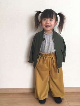 「西松屋」｜「アイテム（MA-1）」を使った、haru.mii.ariさん（キッズ・90cm）の冬コーディネート