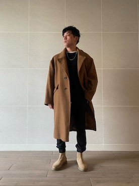 「MONKEY TIME（モンキータイム）のアイテム（チェスターコート）」を使った、Takashi.e.rさん（メンズ・165cm）の冬コーディネート