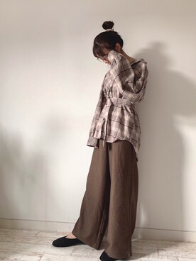 「H&M（エイチ・アンド・エム）のアイテム（メガネ）」を使った、ぴーちちゃんさん（レディース・154cm）の秋コーディネート