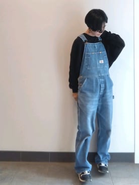 「PAGEBOY（ページボーイ）のベルト付ワッフルBIGプルオーバー（Tシャツ/カットソー、ブラック系）」を使った、裕輔さん（レディース・161cm）の秋コーディネート