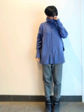 「CIENA（シエナ）の新色追加！【CIENA】サイドスリットタートルネックニットプルオーバー（ニット/セーター、ブルー系）」を使った、裕輔さん（レディース・161cm）の冬コーディネート