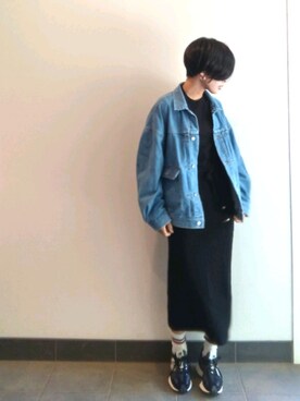「FREAK'S STORE（フリークスストア）の▽【WEB限定】スーパービッグシルエット デニムジャケット（デニムジャケット、ブルー系）」を使った、裕輔さん（レディース・161cm）の春コーディネート