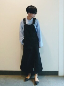 「A part by（アパートバイ）のRyNyLiチャイナシャツ  931681（シャツ/ブラウス、ブルー系）」を使った、裕輔さん（レディース・161cm）の春コーディネート