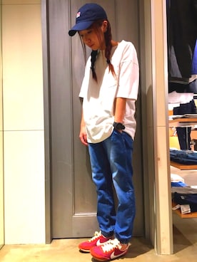 「BEN DAVIS（ベンデイビス）のアイテム（帽子）」を使った、SAYAKAさん（レディース・159cm）の春コーディネート