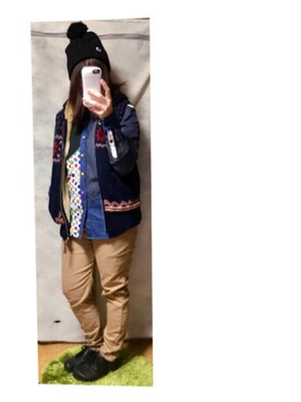 「にらめっこーで」｜「アイテム（ニットキャップ/ビーニー）」を使った、Ri*さん（レディース・152cm）の冬コーディネート