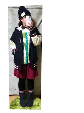 「ムートンブーツ」｜「アイテム（スタジャン）」を使った、Ri*さん（レディース・152cm）の冬コーディネート