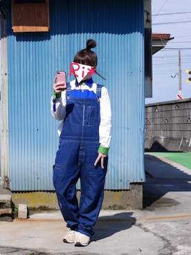 「にらめっこーで」｜「アイテム（オールインワン・サロペット）」を使った、Ri*さん（レディース・152cm）の春コーディネート