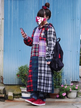 「チェックワンピース」｜「アイテム（財布/小物）」を使った、Ri*さん（レディース・152cm）の秋コーディネート