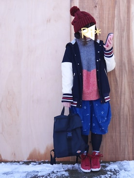 「mercibeaucoup,（メルシーボークー）のアイテム（ニット/セーター）」を使った、Ri*さん（レディース・152cm）の冬コーディネート