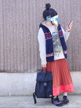 「ボーダーソックス」｜「アイテム（その他シューズ）」を使った、Ri*さん（レディース・152cm）の春コーディネート