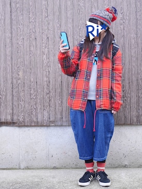 「ROXY（ロキシー）のアイテム（ニットキャップ/ビーニー）」を使った、Ri*さん（レディース・152cm）の冬コーディネート