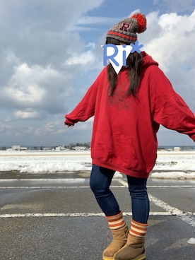 「ROXY（ロキシー）のアイテム（ニットキャップ/ビーニー）」を使った、Ri*さん（レディース・152cm）の冬コーディネート