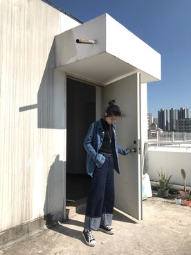 「天台」｜雪粒在此さん（レディース・163cm）の冬コーディネート