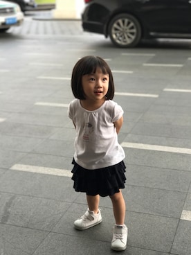 「PETIT BATEAU（プチバトー）のアイテム（スカート）」を使った、YuriFannyKitさん（キッズ・100cm）の冬コーディネート