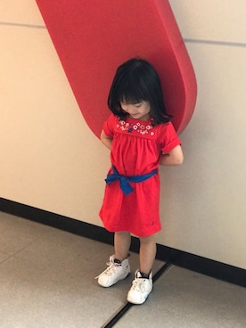 「PETIT BATEAU（プチバトー）のアイテム（ジャンパースカート）」を使った、YuriFannyKitさん（キッズ・100cm）の秋コーディネート
