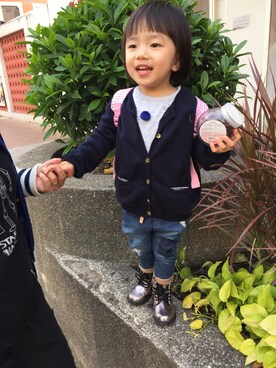 「アイテム（ブーツ、シルバー系）」を使った、YuriFannyKitさん（キッズ・90cm）の秋コーディネート