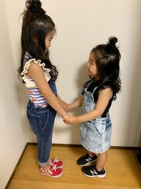 「NEW BALANCE（ニューバランス）のアイテム（スリッポン）」を使った、momo☆さん（キッズ・120cm）の春コーディネート