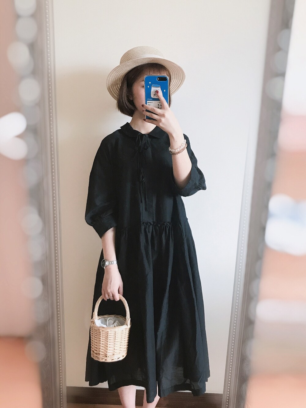 「MOVE UPのアイテム（シャツワンピース、ブラック系）」を使った、Marceauuuさん（レディース・157cm）の夏コーディネートの1枚目の写真