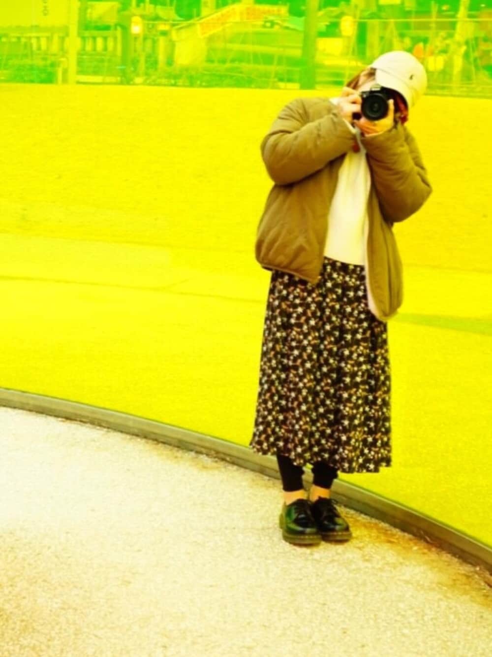 「低身長、花柄、シンプルコーデ、スカート、レギンス、金沢、21世紀美術館、カメラ、カメラ女子」｜「POLO RALPH LAURENの［RALPH LAUREN ラルフローレン］ BOYS CLASSIC SPORT CAP（キャップ、ベージュ系）」を使った、ちゃいさん（レディース・147cm）の冬コーディネートの1枚目の写真