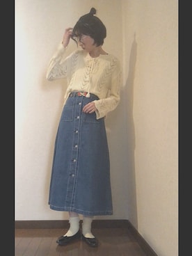 「デニムスカートINスタイル」｜ゾチャンさん（レディース・170cm）の春コーディネート