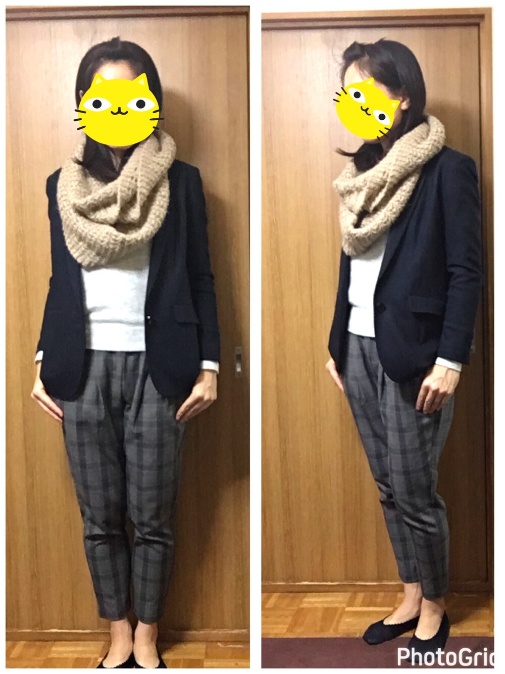 「上下GU、テーラードジャケット、紺ブレ、大人カジュアル、裏起毛パンツ、足首寒い、久々に帽子なし、おでこ全開、最近紺ばかり、スラックスパンツ」｜「GUのアイテム（ニット/セーター、ホワイト系）」を使った、くまこ…♋︎さん（レディース・167cm）の冬コーディネートの1枚目の写真