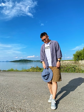 「アイテム（サンバイザー）」を使った、everkingさん（メンズ・178cm）の夏コーディネート