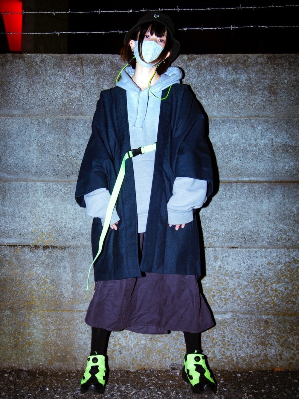 「和洋ミックス、和洋折衷コーデ、和洋折衷、蛍光イエロー、蛍光カラー、羽織りスタイル、羽織」｜「Reebokのアイテム（スニーカー、イエロー系）」を使った、ScreenSaverさん（レディース・160cm）の春コーディネートの1枚目の写真