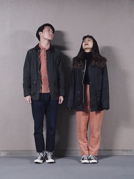 「カップル」｜「アイテム（ブルゾン）」を使った、kanta&mayukoさん（メンズ・178cm）の冬コーディネート