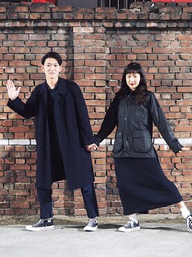「カップル」｜「アイテム（ブルゾン）」を使った、kanta&mayukoさん（メンズ・178cm）の冬コーディネート