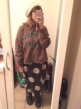 「おうちスタイル」｜「アイテム（ハンチング/ベレー帽）」を使った、Sayuさん（レディース・153cm）の冬コーディネート