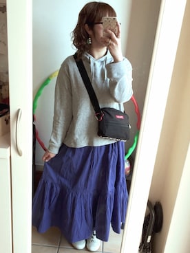 「Samansa Mos2 blue」｜「アイテム（スリッポン）」を使った、Sayuさん（レディース・153cm）の春コーディネート