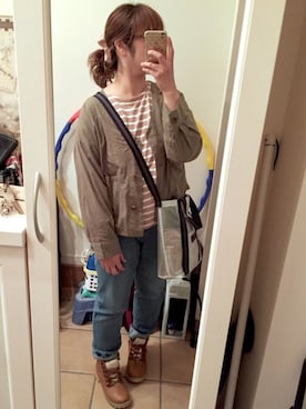 「e.r.g*（イーアールジー）のアイテム（パンツ）」を使った、Sayuさん（レディース・153cm）の春コーディネート