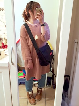 「e.r.g*（イーアールジー）のアイテム（パンツ）」を使った、Sayuさん（レディース・153cm）の春コーディネート