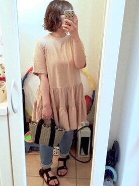 「e.r.g*（イーアールジー）のアイテム（パンツ）」を使った、Sayuさん（レディース・153cm）の夏コーディネート