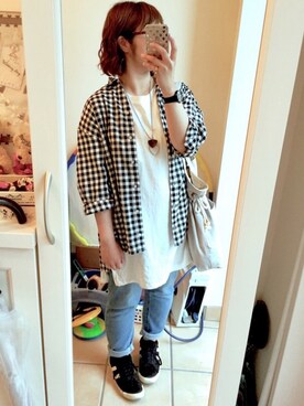 「e.r.g*（イーアールジー）のアイテム（パンツ）」を使った、Sayuさん（レディース・153cm）の夏コーディネート