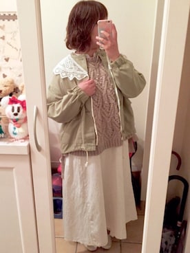 「Samansa Mos2 blue」｜「アイテム（ミリタリージャケット）」を使った、Sayuさん（レディース・153cm）の春コーディネート