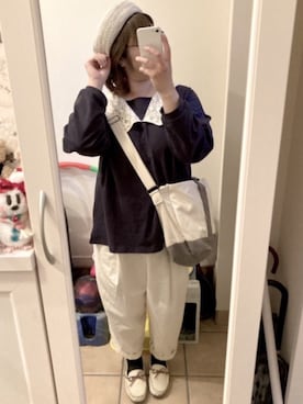「マリン」｜「アイテム（ハンチング/ベレー帽）」を使った、Sayuさん（レディース・153cm）の春コーディネート
