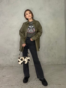 「ロックT」｜「アイテム（その他アウター）」を使った、miho_matsuishiさん（レディース・163cm）の冬コーディネート