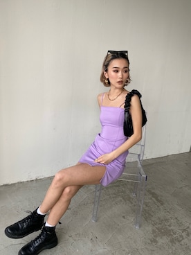 「アイテム（ワンピース/ドレス、パープル系）」を使った、miho_matsuishiさん（レディース・163cm）の春コーディネート