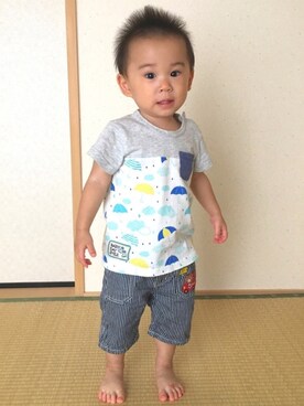 「MIKI HOUSE（ミキハウス）のアイテム（その他パンツ）」を使った、Harutoさん（キッズ・80cm）の夏コーディネート
